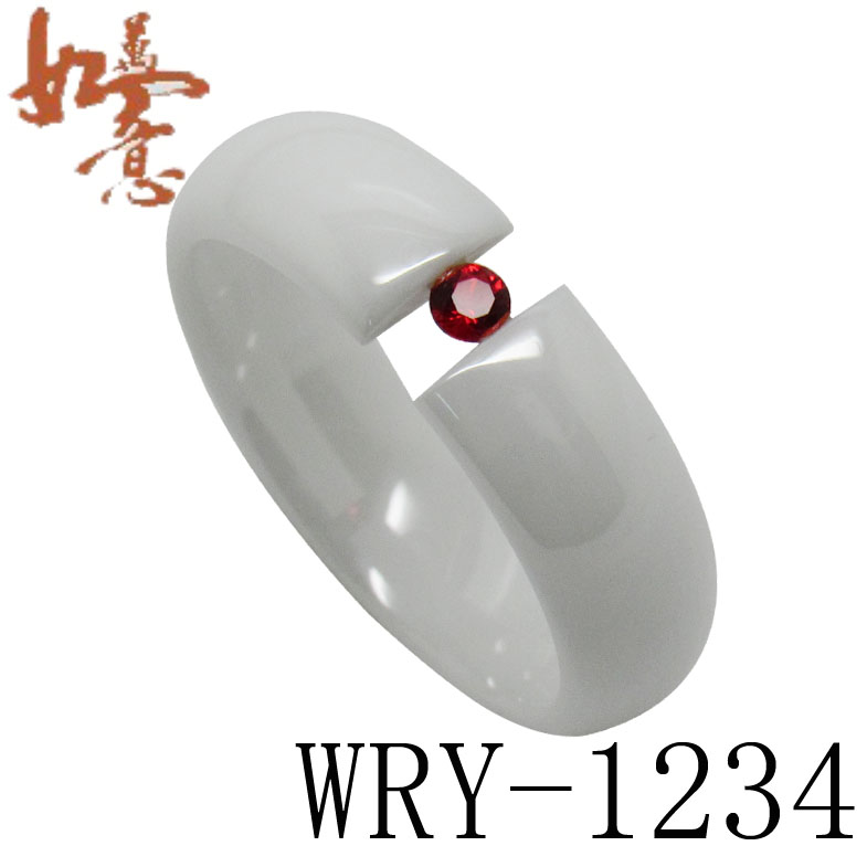 Red CZ inlay White Ceramic Ring WRY-1234