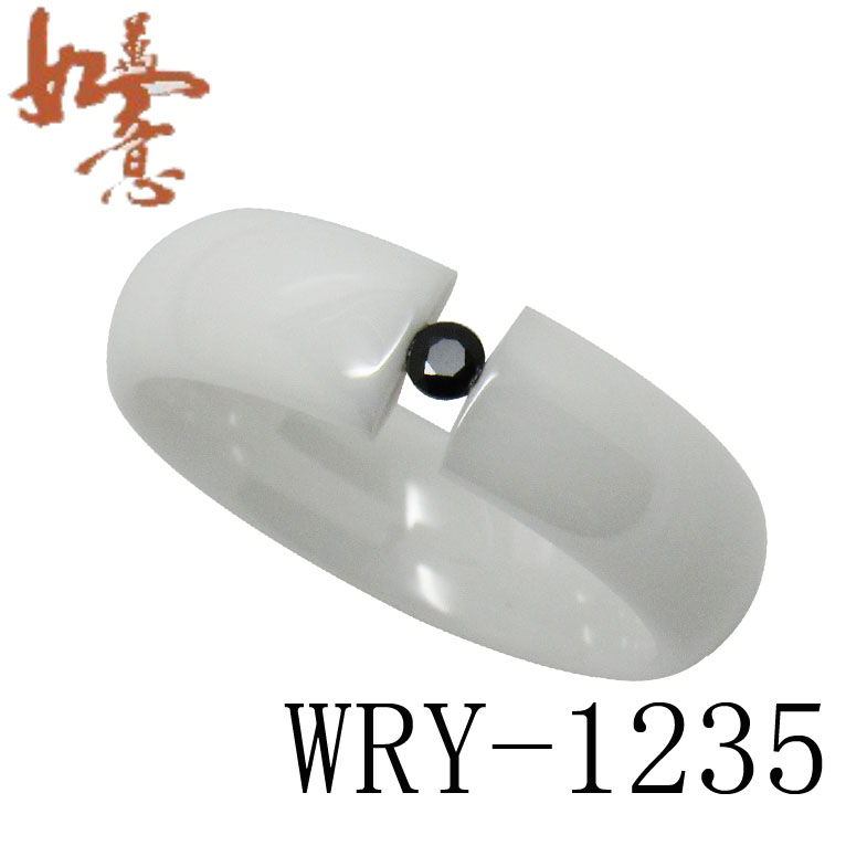 Black CZ inlay White Ceramic Ring WRY-1235