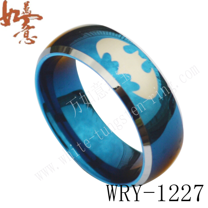 Blue Tungsten Ring Bat Engraved WRY-1227