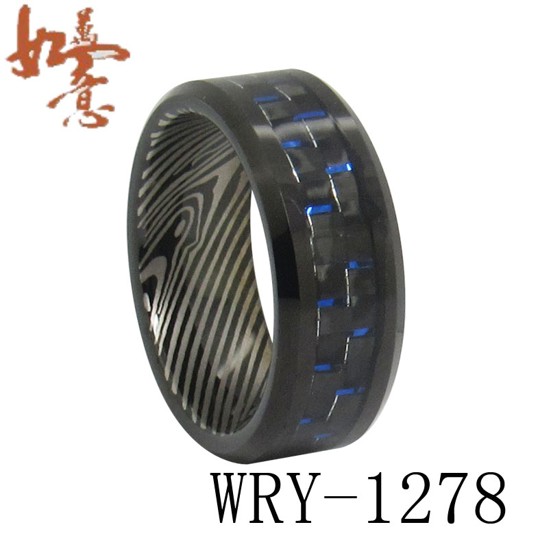 Carbon Inay Damascus Tungsten Ring WRY-1278