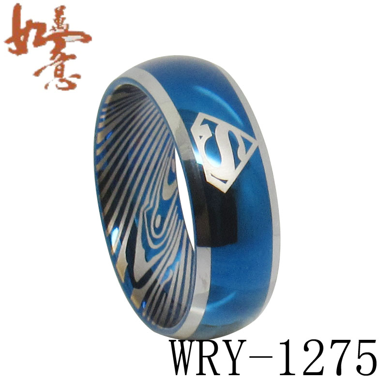 Superman Blue Damascus Tungsten RIng WRY-1275