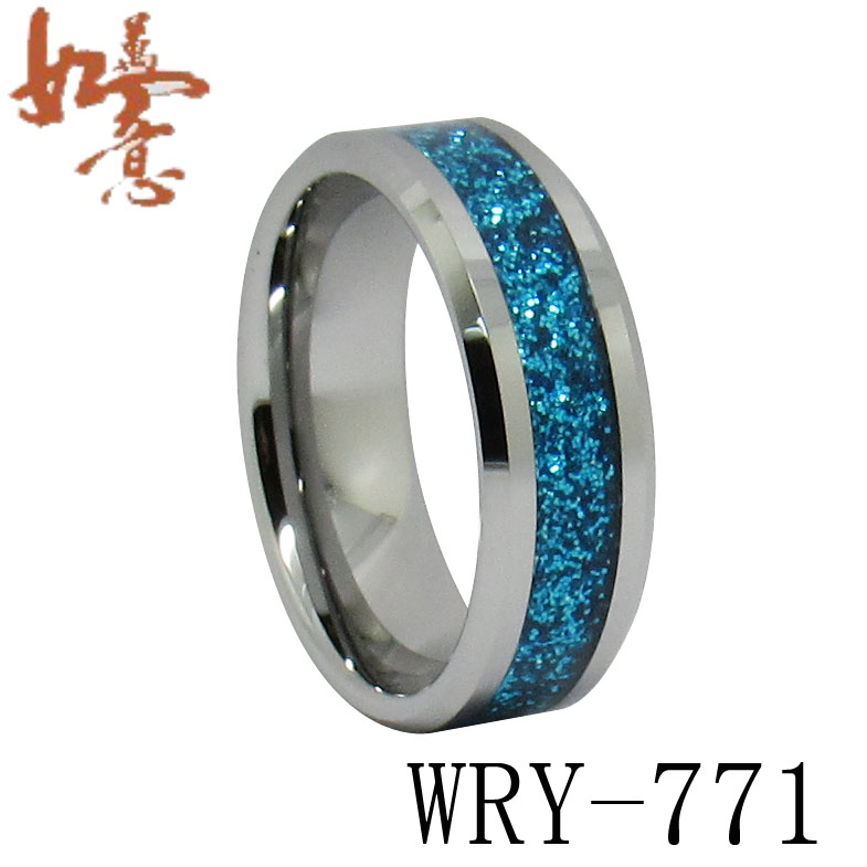 Sea Blue Bling Inlay Tungsten Ring WRY-771
