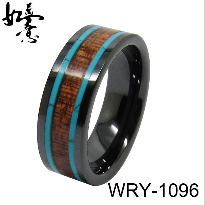 8mm Wood Zirconia Ceramic Black Ring WRY-1096