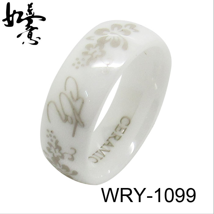 Flower Engraved White Ceramic Ring WRY-1099