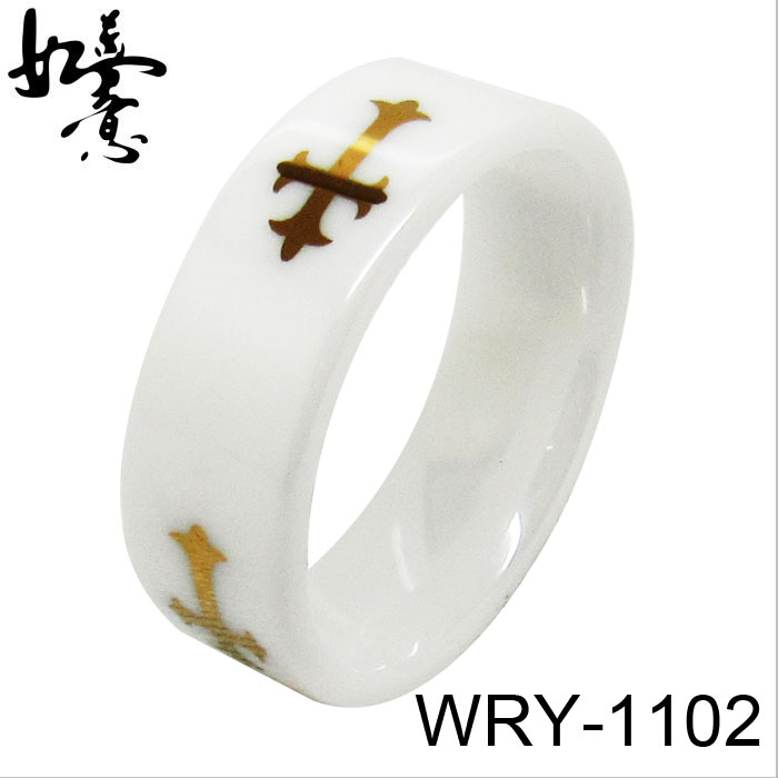 Gold Plated White Ceramic Ring WRY-1102