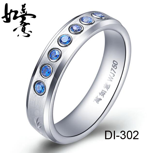 7 CZ inlay Carved Tungsten Ring DI-302