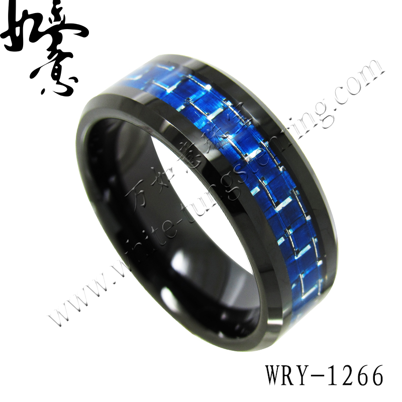Blue Carbon Fiber Black Tungsten Ring