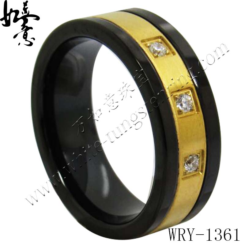 Black and Glod Tungsten Ring with Square CZ stones