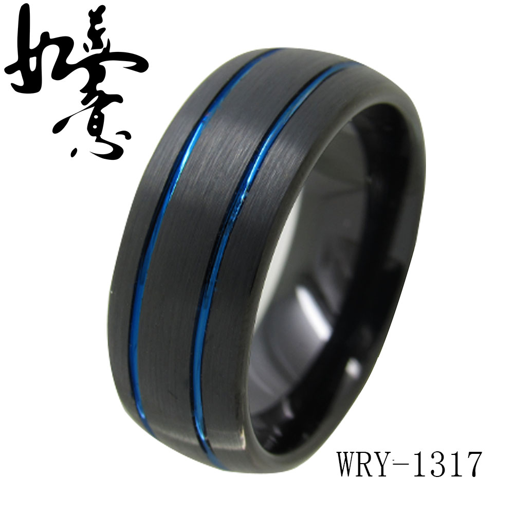 Brush Black and Blue Tungsten Ring WRY-1317