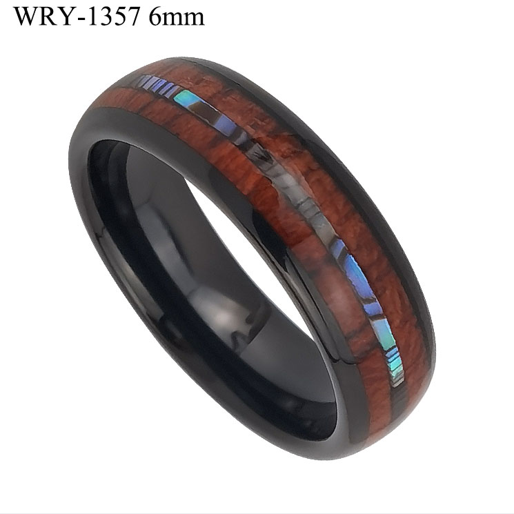 Shell and Wood inlay Black Tungsten Band