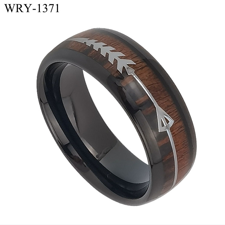Arrow Wood inlay Black Tungsten Ring