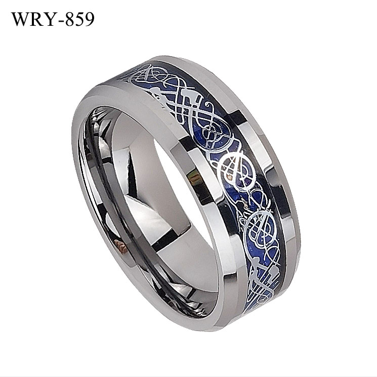 Blue Background Dragon Inaly Tungsten RIng