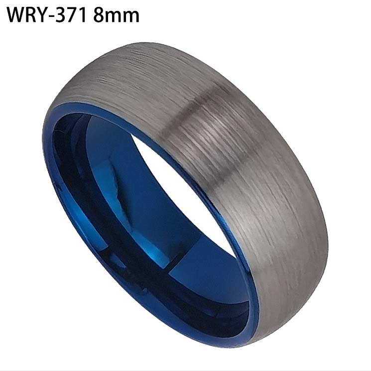 Blue Tungsten Ring Silver Brushed Surface
