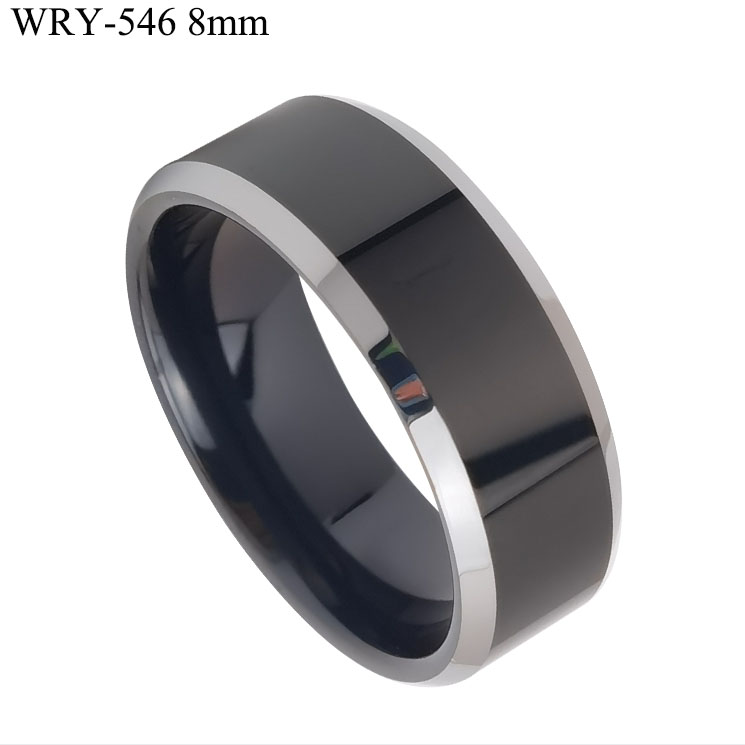 Silver Edge Polished Black Tungsten Ring