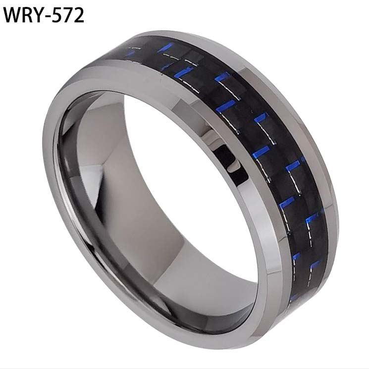 Black and Blue Carbon Fiber inlay Tungsten Ring