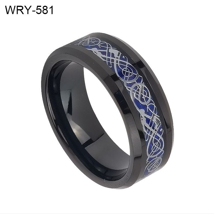 Dragon inlay Black Tungsten Ring