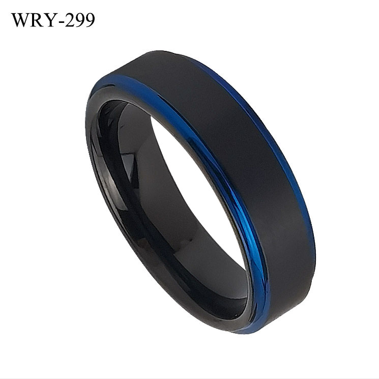 6mm Blue and Black Tungsten Ring