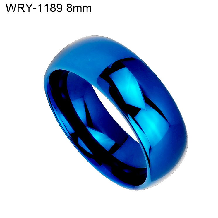 8mm Domed Polished Blue Tungsten Ring