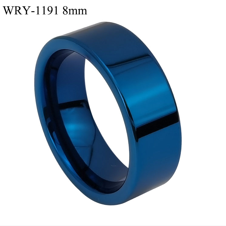 8mm Flat Blue Polished Tungsten Ring