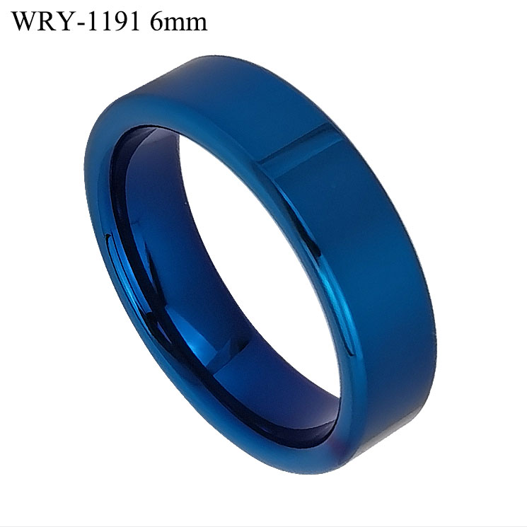 6mm Flat Blue Polished Tungsten Ring