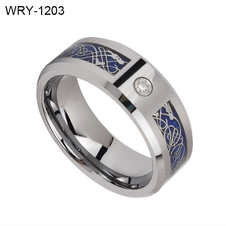 8mm Dragon and CZ inlay Tungsten Ring