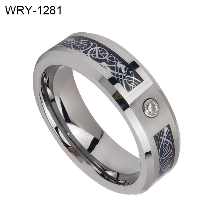 6mm Dragon and CZ inlay Tungsten Ring