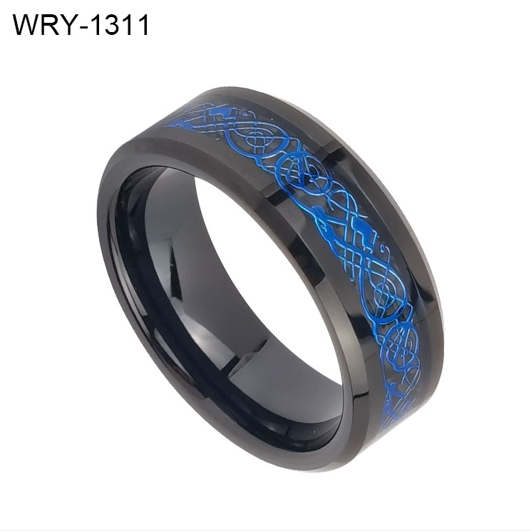 Blue Dragon inlay Black Tungsten Ring