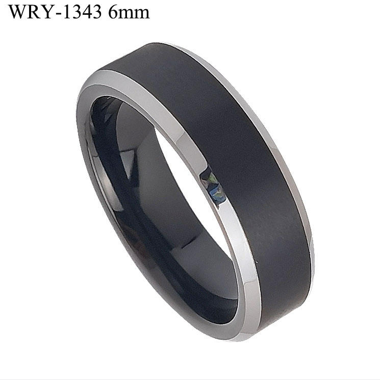 6mm Silver Edge Brushed Black Tungsten Ring