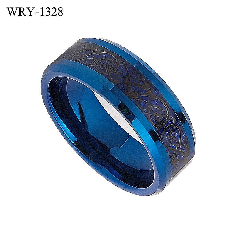 Blue Plated Black Dragon inlay Tungsten Ring