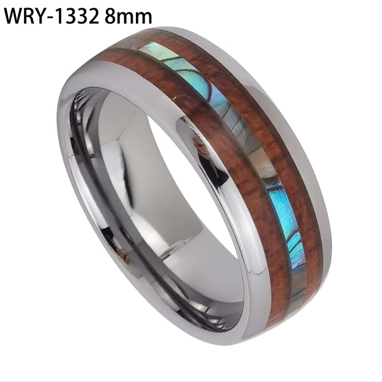 8mm Shell and Koa Wood inaly Tungsten Ring