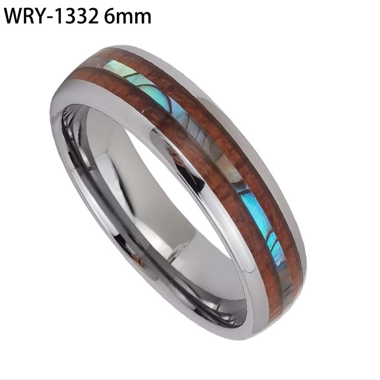 6mm Shell and Koa Wood inaly Tungsten Ring