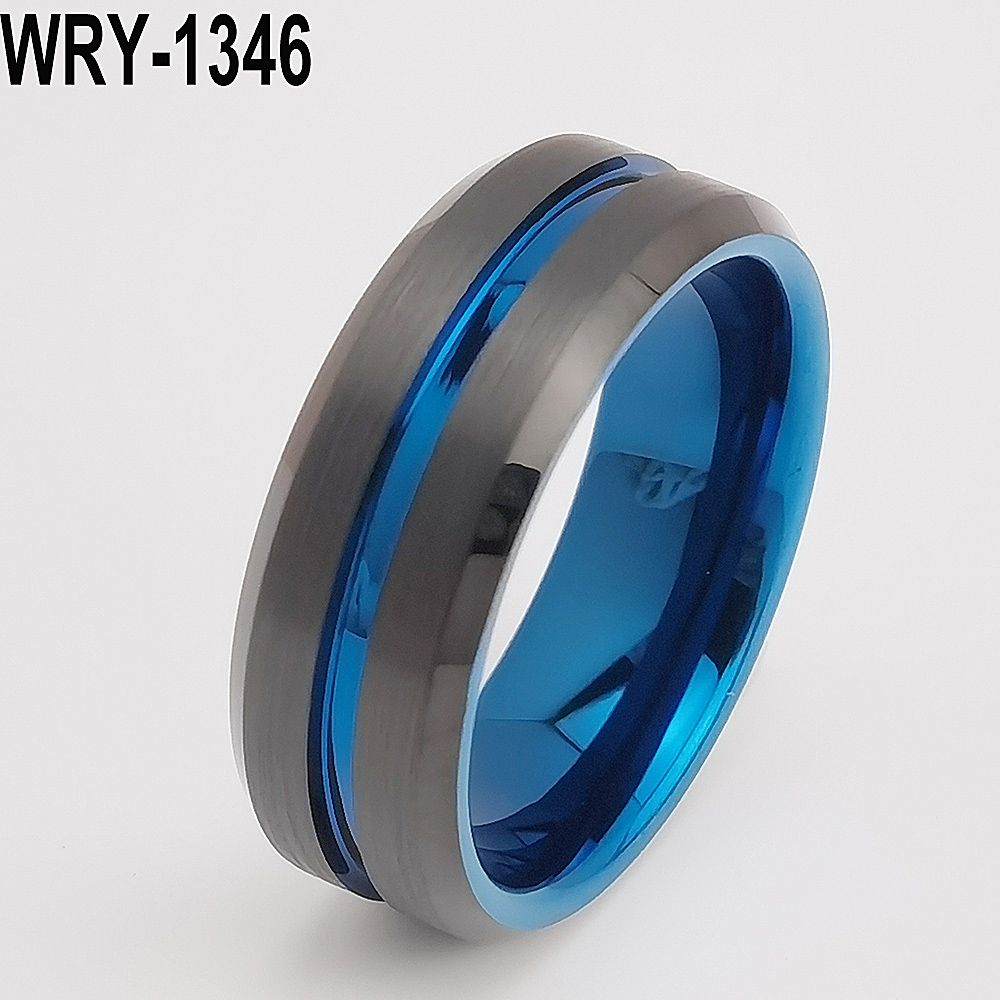 8mm Blue and Black Tungsten Band