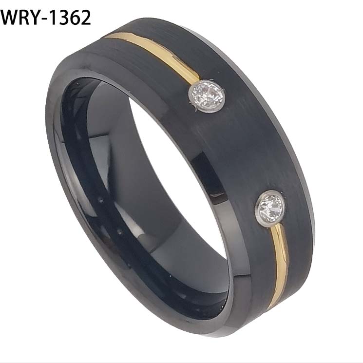 CZ inlay Gold and Black Tungsten Ring