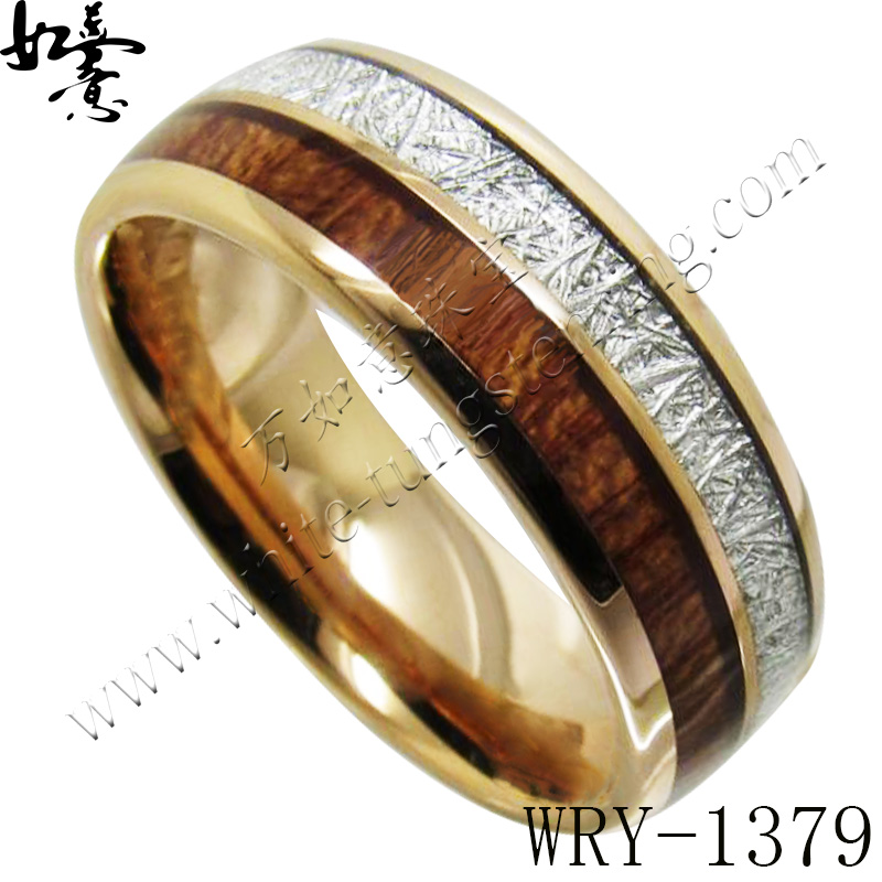 Koa wood inlay Rose Gold Tungsten Ring