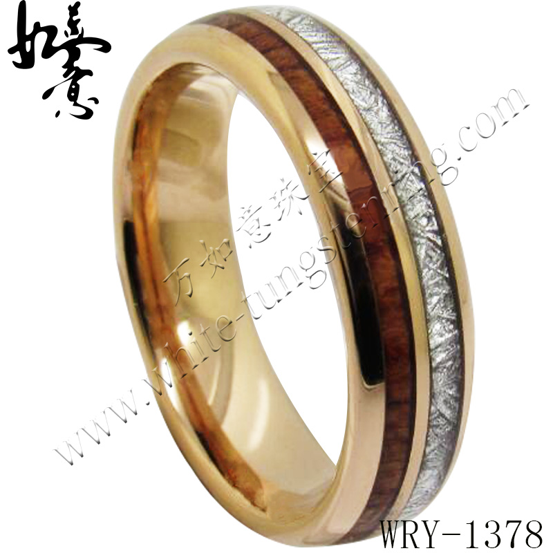 6mm Koa wood inlay Rose Gold Tungsten Ring