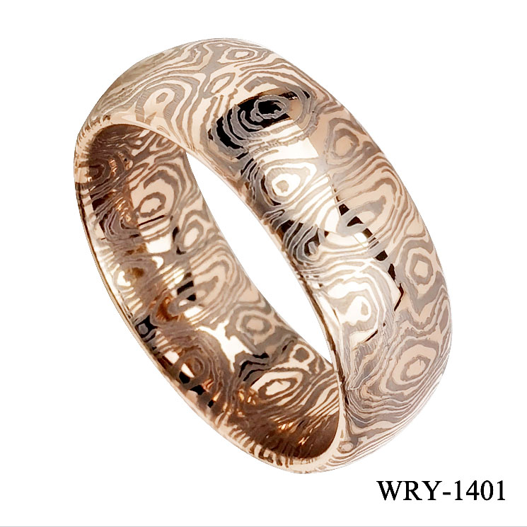 Damascus Pattern Rose Gold Tungsten Ring