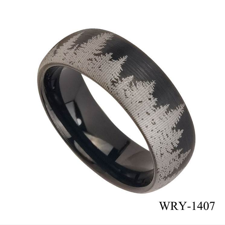 Trees Forest Engraving Black Tungsten Ring