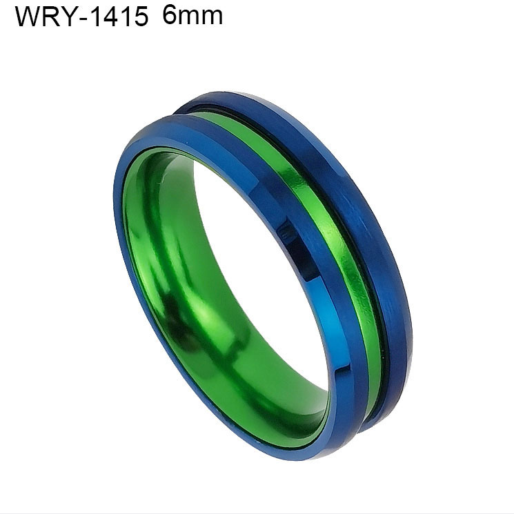 Green inlay Blue Tungsten Ring 6mm