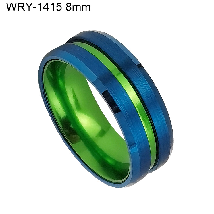 New Green inlay Blue Tungsten Ring
