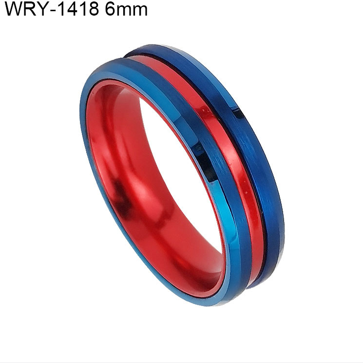 Red inlay Blue Tungsten Ring 6mm