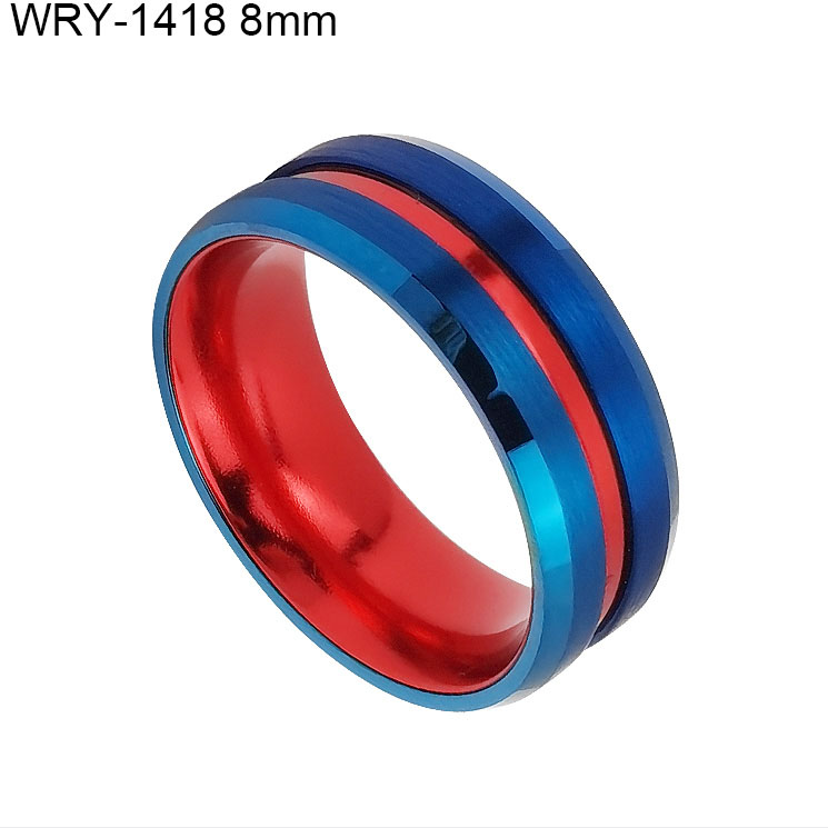 Red inlay Blue Tungsten Ring