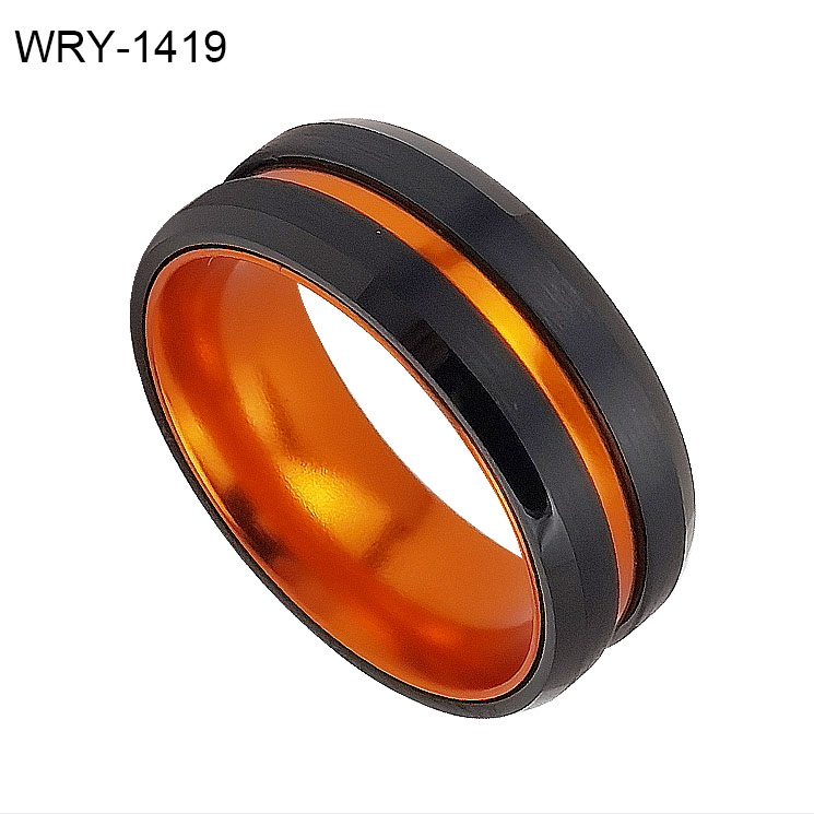 Orange inlay Black Tungsten Ring